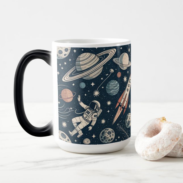 Caneca Mágica Retro Blue Galaxy Exploration (Com Donut)