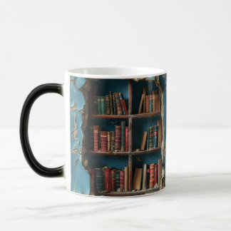 Caneca Mágica Retro Bookshelf Design Mug, Unique Artistic Coffee