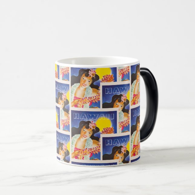 Caneca Mágica Retro Hawaii Flower Girl Art (Frente Esquerda)
