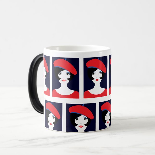 Caneca Mágica Retro Linda Mulher Francesa: Elegante (Frente Esquerda)