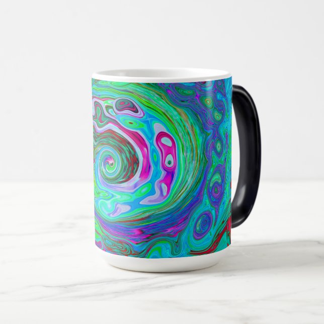 Caneca Mágica Retro Verde, Vermelho e Magenta Swirl Abstrato Gro (Frente Esquerda)
