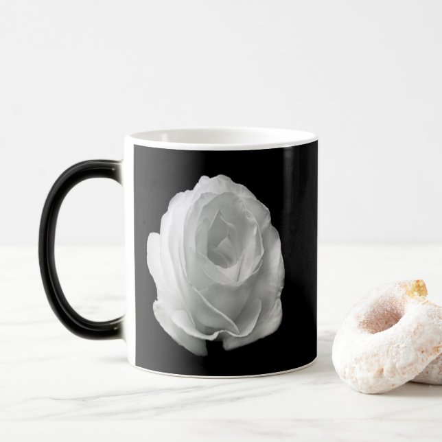 Caneca Mágica rosa branco sobre fundo preto (Com Donut)
