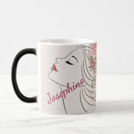 Caneca Mágica Rosa Cor-de-Rosa Personalizada Floral Cabelo Mulhe