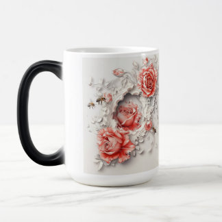 Caneca Mágica Rosas 3D Elegantes, Abelhas E Beleza Botânica