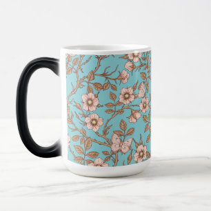 Caneca Mágica Rosas silvestres e borboletas /rosa/marrom/lagoa