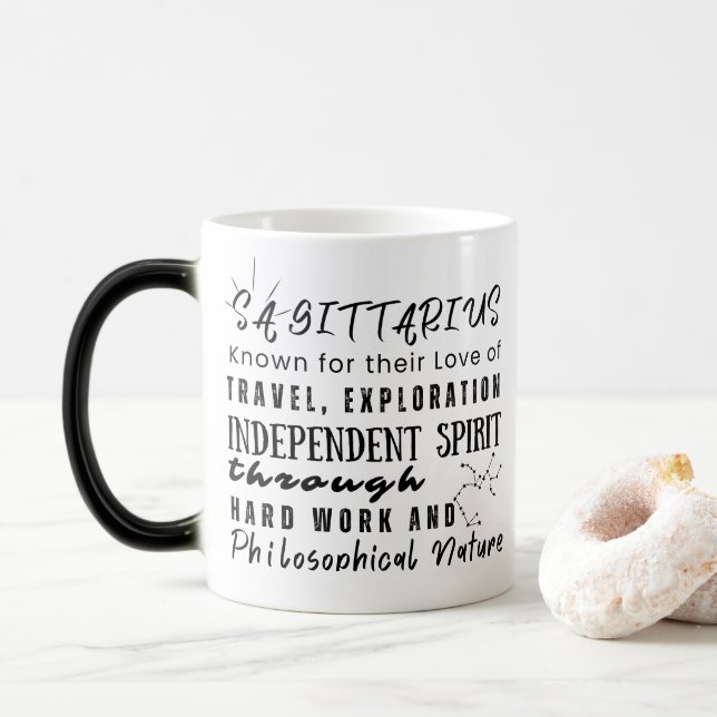 Caneca Mágica Sagitário Citações Motivacionais Símbolo Zodiac (Com Donut)