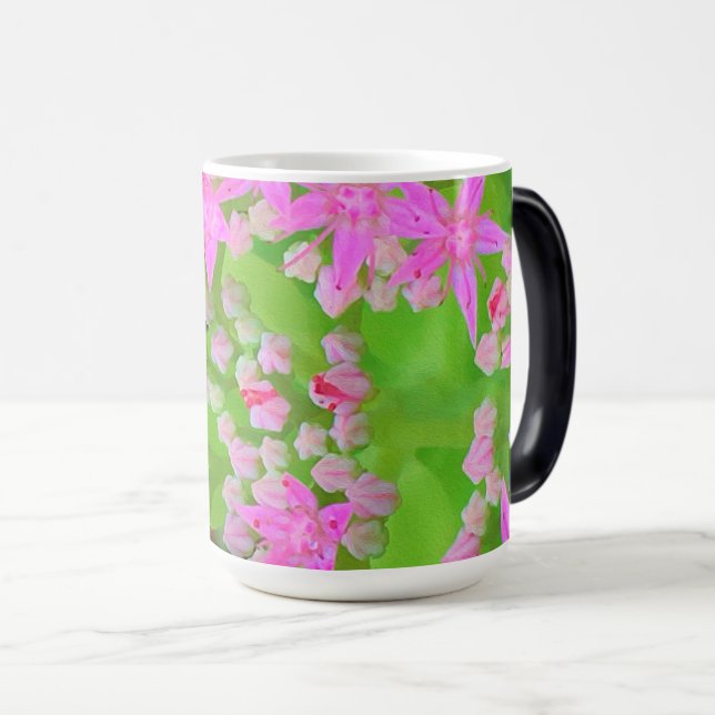 Caneca Mágica Sedum Suculto Rosa Quente com Folhas Verdes Inchad (Frente Esquerda)