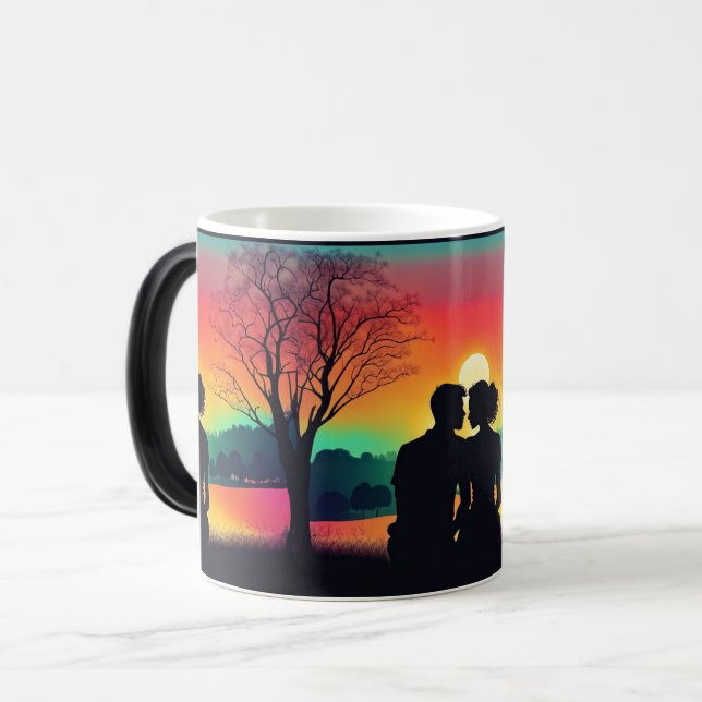 Caneca Mágica Silhueta Sunset Romântica Casal (Frente Esquerda)