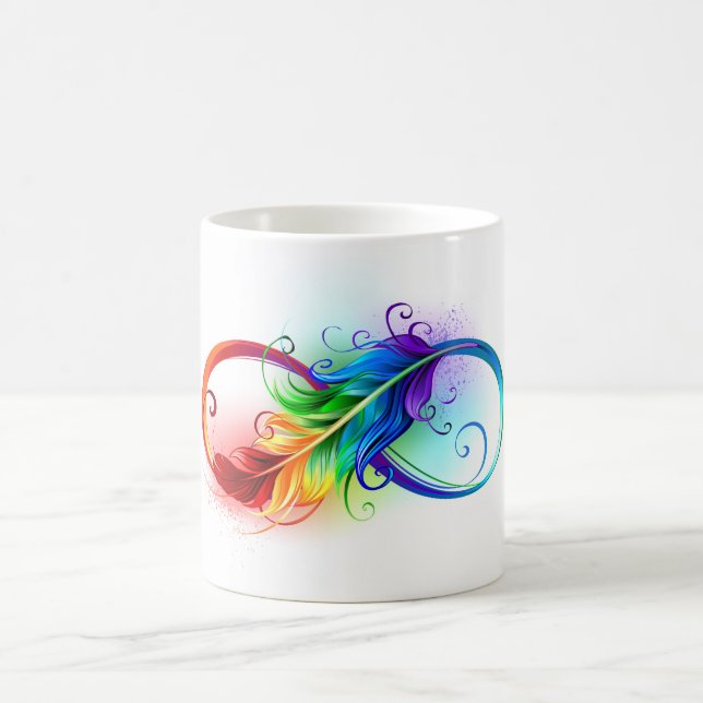 Caneca Mágica Símbolo de Infinito com Pena de Arco-íris (Centro)