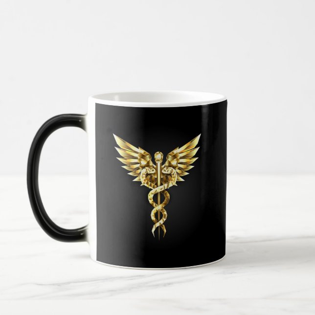 Caneca Mágica Símbolo Poligonal Dourado Caduceus (Esquerda)