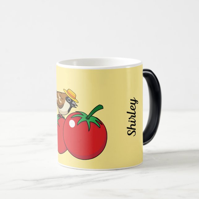Caneca Mágica Sobreposição Orgânica Comendo Tomate Vermelho | Ad (Frente Esquerda)