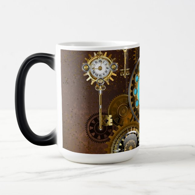 Caneca Mágica Steampunk Rusty Background with Turquoise Lenses (Esquerda)