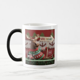 Caneca Mágica Suéter Feio de Natal Rena. Vinho deste lado