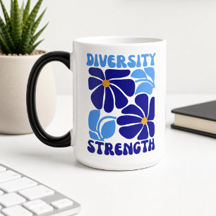 Caneca Mágica Tipografia Floral Retro Força Diversidade