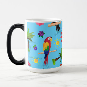Caneca Mágica Toucan Flamingo E Arara - Padrão De Aves Sem Costu