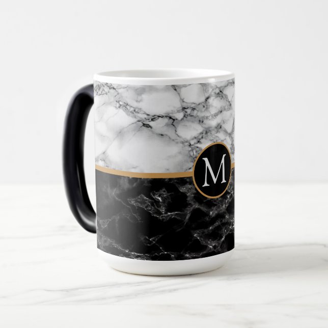 Caneca Mágica Trendy Black & White Marble Stone - Adicionar Sua  (Frente Esquerda)