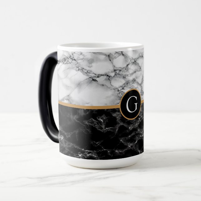 Caneca Mágica Trendy Black & White Marble Stone Adicionar Sua Ca (Frente Esquerda)