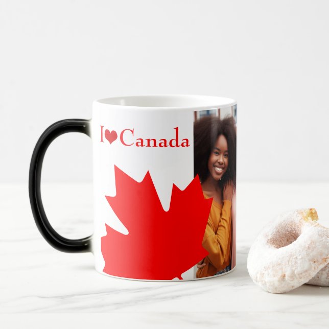 Caneca Mágica Trendy Red Maple deixa I Love Canada Photo (Com Donut)