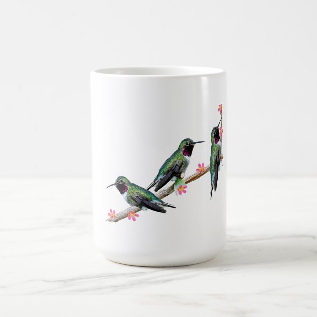 Caneca Mágica Três beija-flores soltos num ramo de fio (Center)