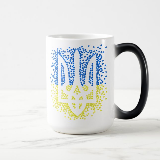 Caneca Mágica Tridente de emblem ucraniano trizub espalhando cor (Direita)