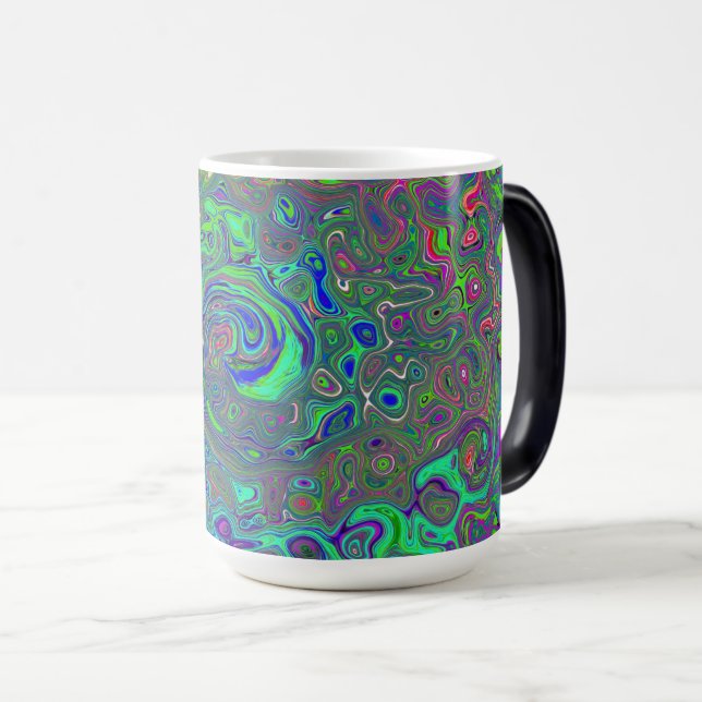 Caneca Mágica Trippy Chartreuse e Blue Retro Liquid Swirl (Frente Esquerda)