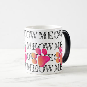 Caneca Mágica Typografia MeOW Rosa Pata Gata Imprime Diversão Pe