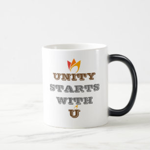 Caneca Mágica UNIDADE COMEÇA COM VOCÊ (laranja para fogo vermelh