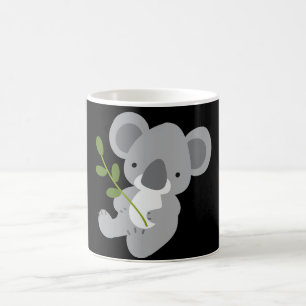 Caneca Mágica Urso de Koala, Cinza bonita, com folha verde