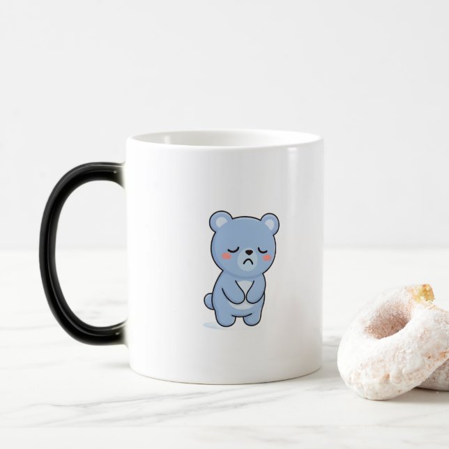 Caneca Mágica Urso Triste Estilo Kawaii Mínimo (Com Donut)