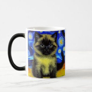Caneca Mágica Van Gogh Starry Night Siamese Cat