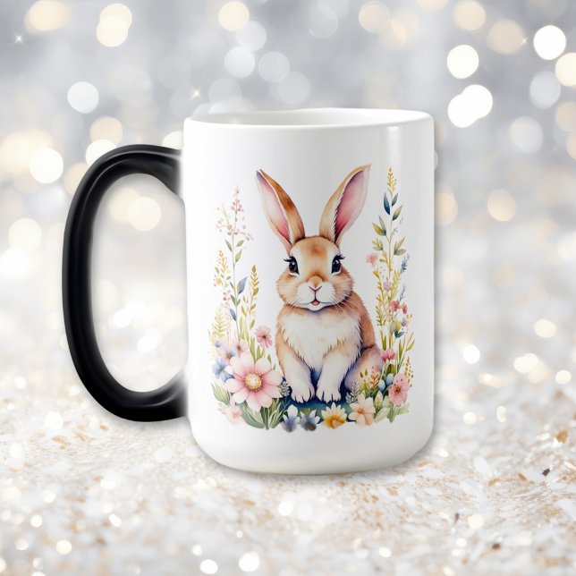 Caneca Mágica Vintage Floral Easter Bunny Personalizado (Criador carregado)
