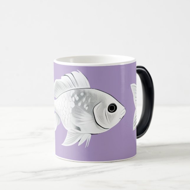 Caneca Mágica White goldfish on a lavender background mug (Frente Esquerda)