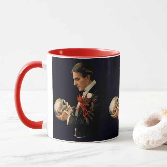 Caneca Mágico Vintage, Thurston segurando uma caveira hum (Com Donut)