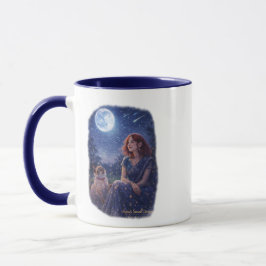 Caneca Magische Dream Cat - Mädchen mit Katze unterm Mond
