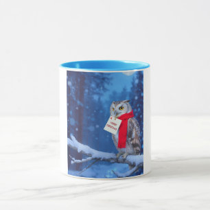 Caneca Magnífica Coruja de Natal Inverno Nevado