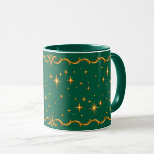 Caneca Magníficas Estrelas Cintilantes de Ouro Esmeralda