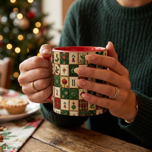 Caneca Mahjong de Natal Azulejado (Criador carregado)