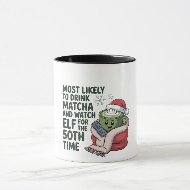 Caneca Mais Propenso a Beber Matcha e Assistir Elf Natal  (Centro)