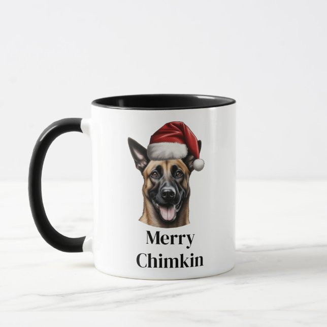 Caneca Malinois Belga Chapéu de Papai Noel Natal (Esquerda)