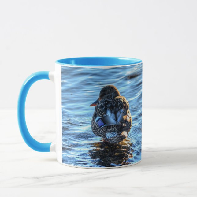 Caneca Mallard Duck no Rio do inverno - Foto da vida selv (Esquerda)
