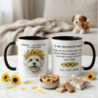 Caneca Maltês minha dose diária de felicidade Girassóis