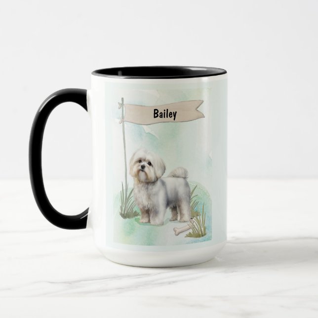 Caneca Maltese Watercolor Personalized Dog (Esquerda)