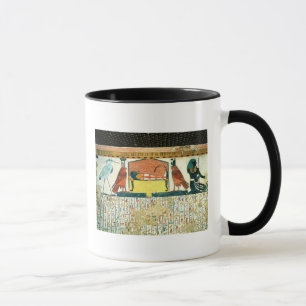 Caneca Mamã em uma cama fúnebre com várias divindades