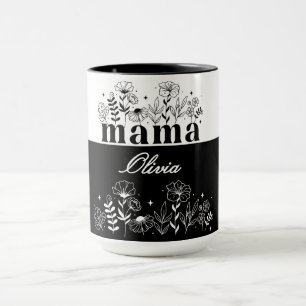 Caneca Mamá Flor Silvestre Preto e Branco Minimalista Per