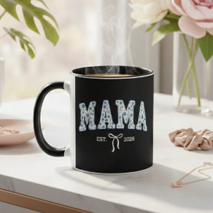 Caneca Mama Floral Azul Varsity Minimal Maternidade