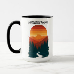 Caneca Mama Montanha Gráfica de Floresta Pôr do Sol Retro