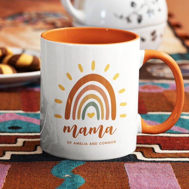 Caneca Mama Nome Personalizado Boho Earth Tone Rainbow Su (Criador carregado)