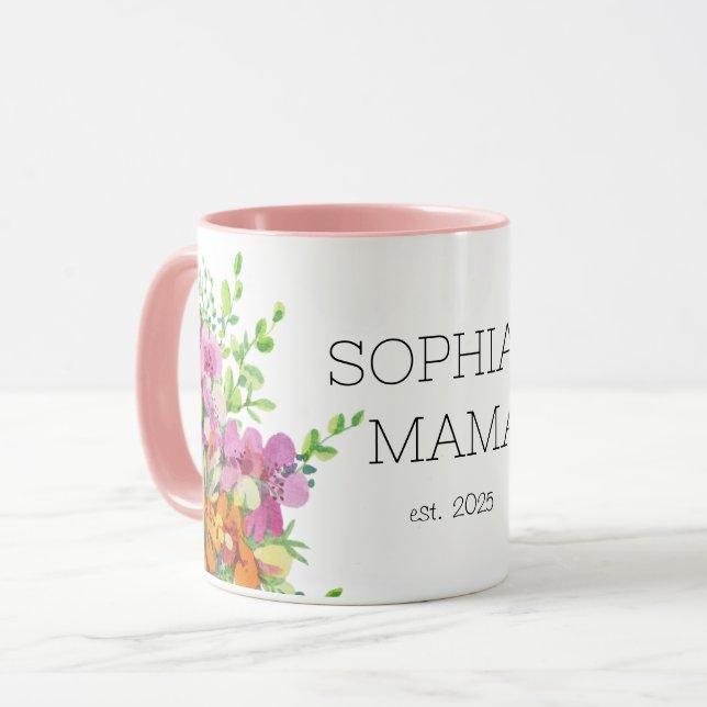 Caneca Mama nova, FLORES DE PINK (Frente Esquerda)