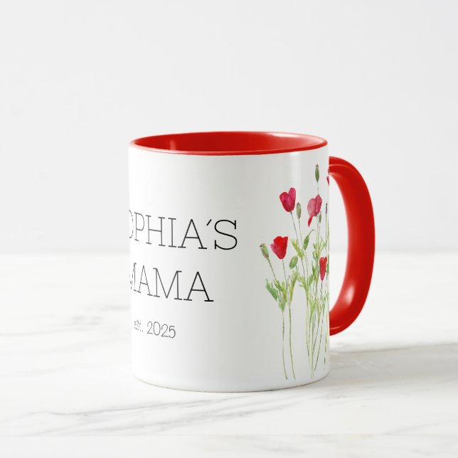 Caneca Mama nova, papoila vermelha (Frente Esquerda)