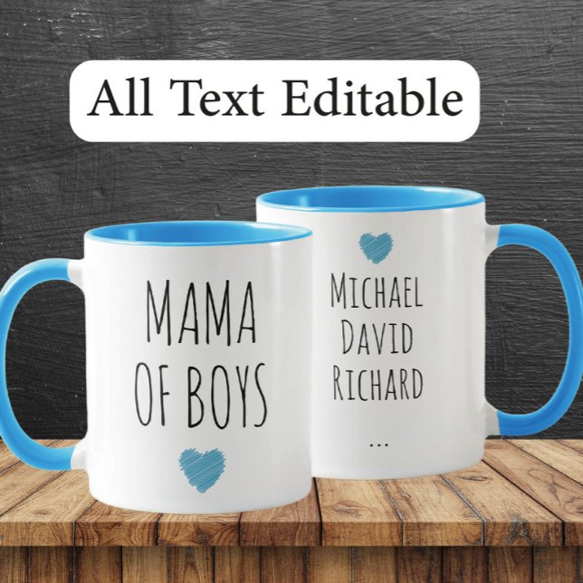 Caneca Mama of Boys Custom Names - Heartfelt Gift for Mom (Criador carregado)